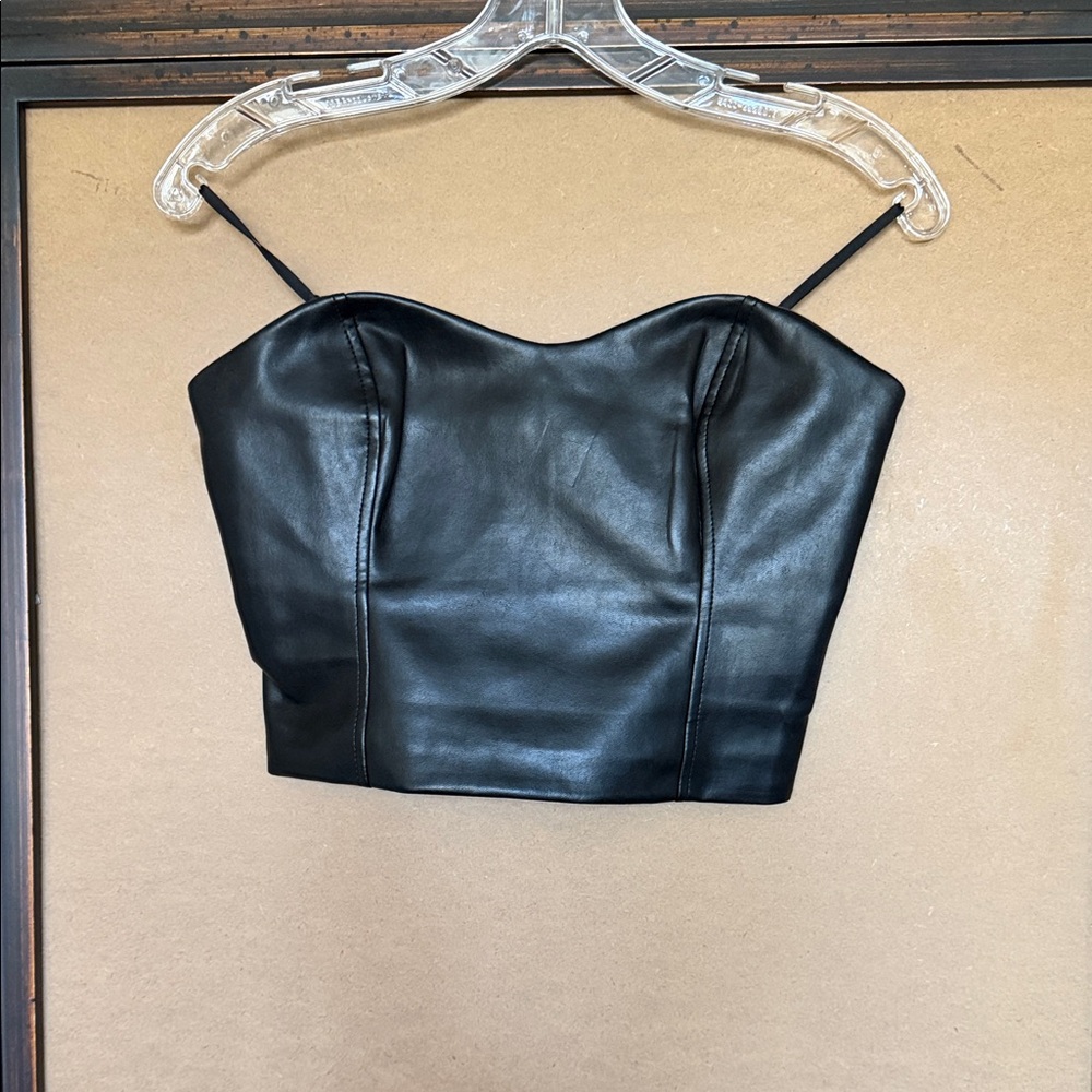Babaton Cindy Black Faux Leather Bustier